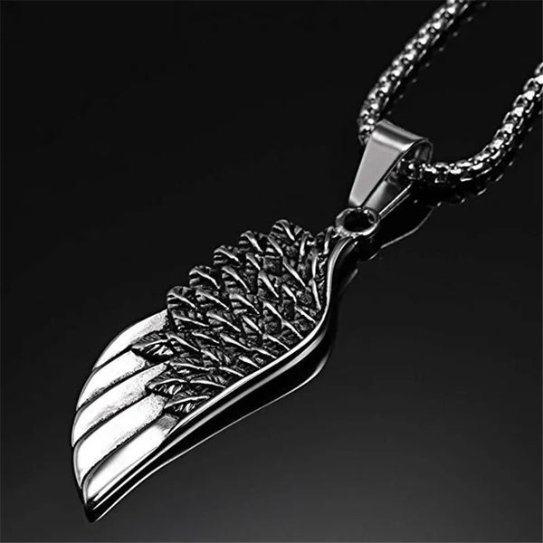 Impress with Rinhoo's Vintage Punk Rock Necklace for Men - Stainless Steel, Wings &amp; Feathers Pendant, and Hip Hop Style Hip Hop Style Gift!