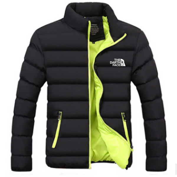 New men's winter mode jacket with standing collar and soft zipper.